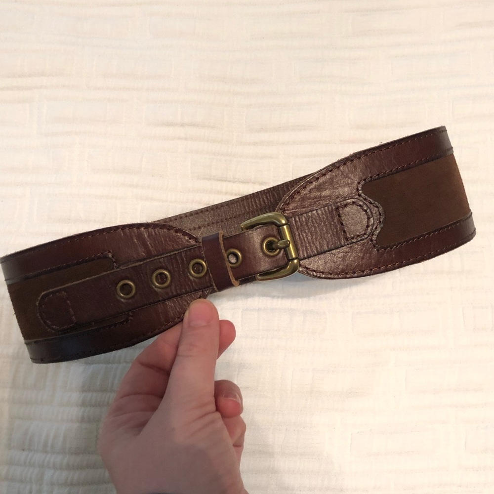 Fossil Dark Brown Leather Belt with Suede Inset